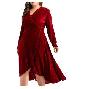 Plus size red velvet wrap dress